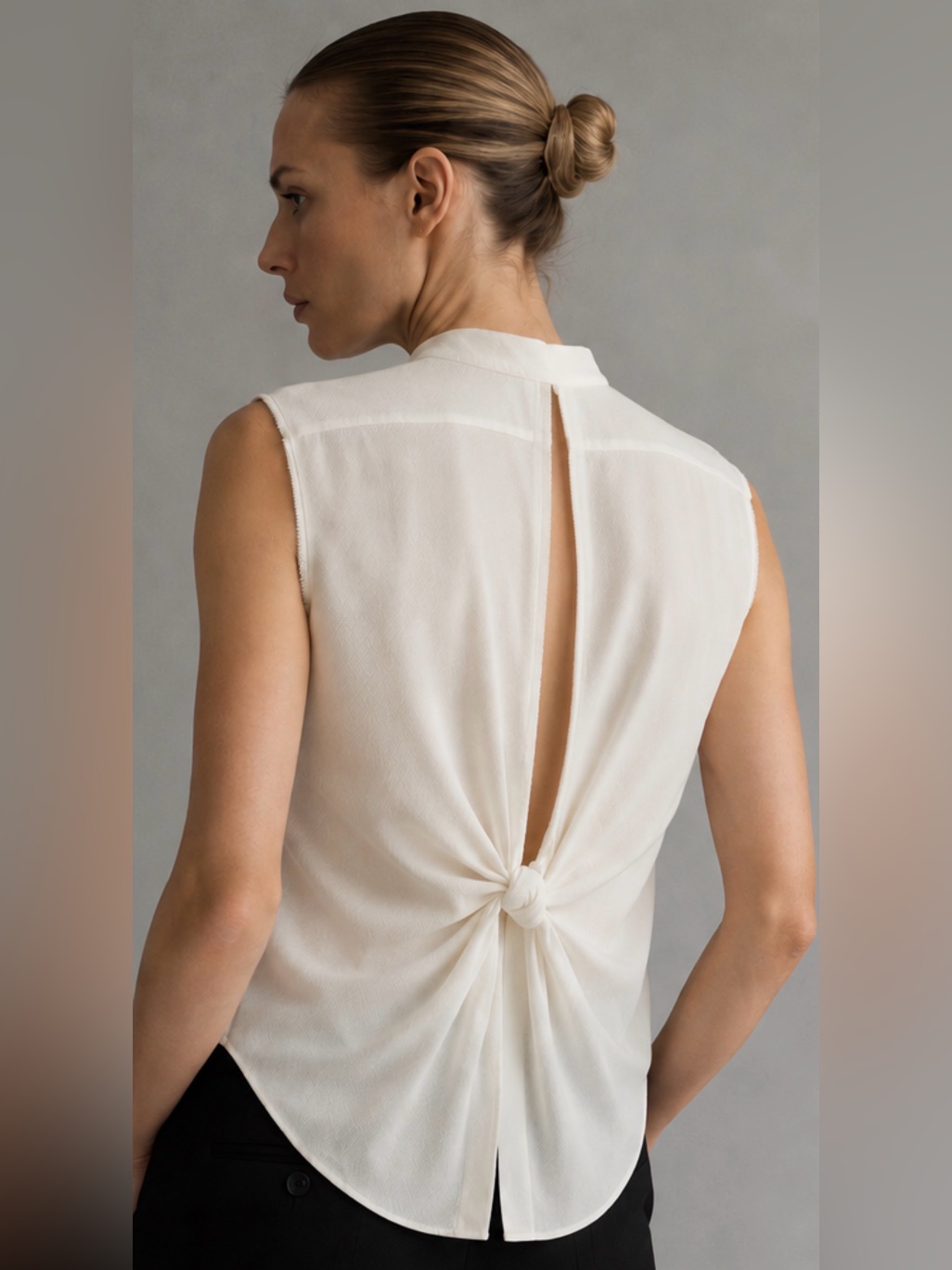 Helmut Lang Ivory Deconstructed Sleeveless Knot Back Top Size Large
